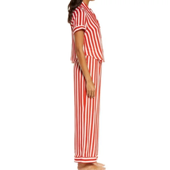 Free People Shiny Nights Pajama Set Wide Legs Red White Pinstripes Siz Small NWT - Picture 5 of 16